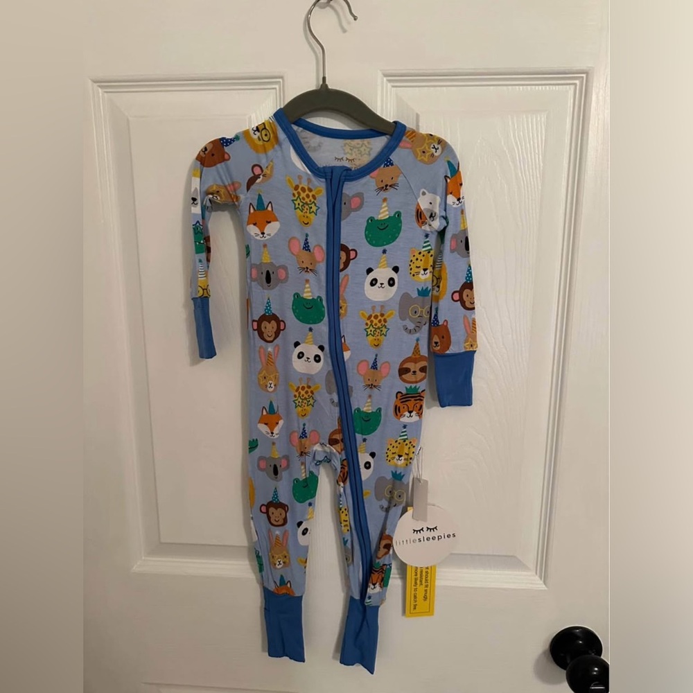 New Little Sleepies Blue Animal Print Footless Pajama Onesie
